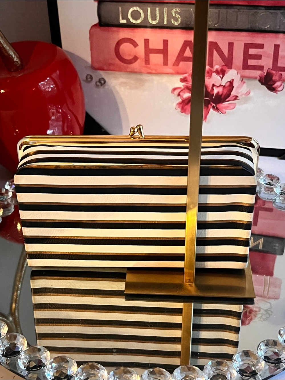 Striped Black & White with Gold Trim jewelry box - Picture 5 of 10